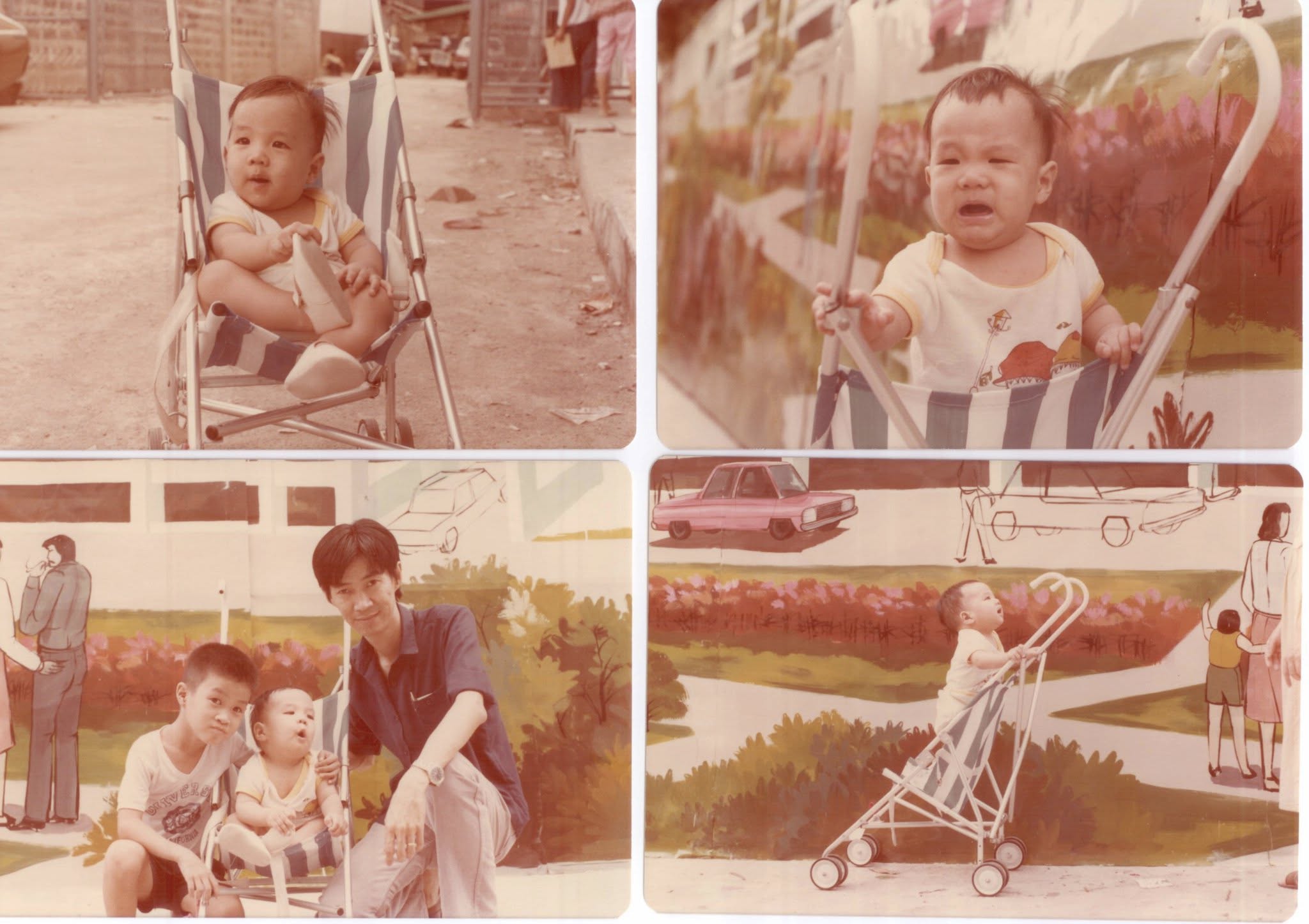 Newborn Non in a stroller on Siam Square, Bangkok, 1981